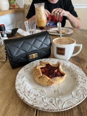 Berry tart and latte