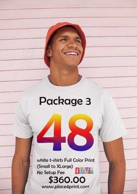 Custom tees printing - Package Deals 12, 24, 48 tees $7.50 each t-shirt with one side full color print