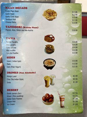 Menu as of October 2024