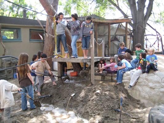 A moat full of water and a rope bridge is made in the Elementary program.