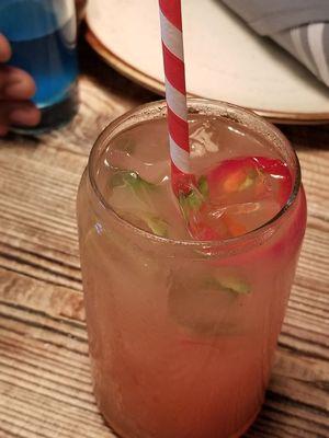 Dixie Firefly with pepper vodka and grapefruit juice. A little kick from fresh jalapenos and micro cilantro.