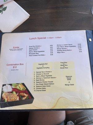 Lunch special menu