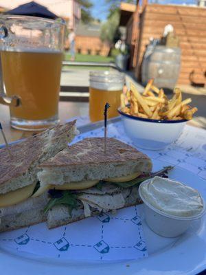 Truffle sando *sub smoked Gouda cheese & pitcher of hazy IPA on a sunny day