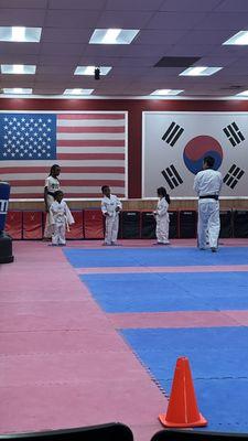 The Little Tigers listening to Master Park give the instructions for the next exercise.