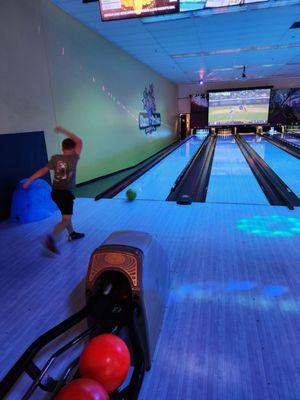 Birthday boy bowling!