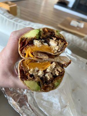 Grilled Chicken on a WW Wrap  Cheddar  Avocado Bacon Onions Chipotle mayo