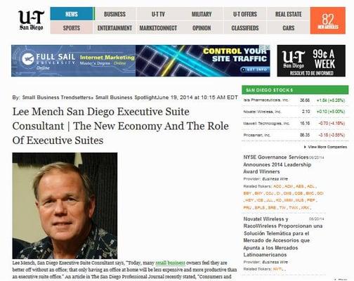 Congratulation Lee! The Union-Tribune mentioned you in a great article on the role of executive suites. You were also mentioned