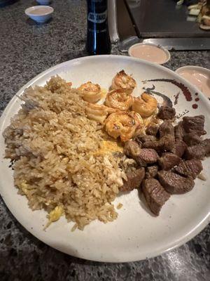 Steak and shrimp with double fried rice