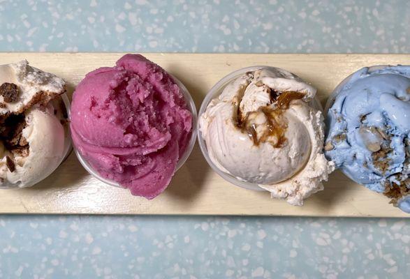 Peanut Butter Cup, Raspberry Sherbet, Butter Pecan and Cookie Monster Flight