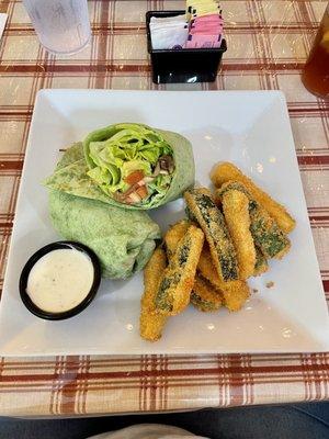 We were eating light today. We had a veggie wrap. The zucchini fries are the best! They are fresh, never frozen.