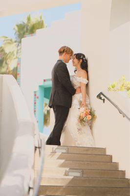 Holding the bouquet at Beverly Hills City Hall. Wedding photo by IG travlincphoto