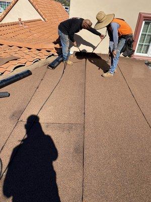 Tile roof repair torch down install