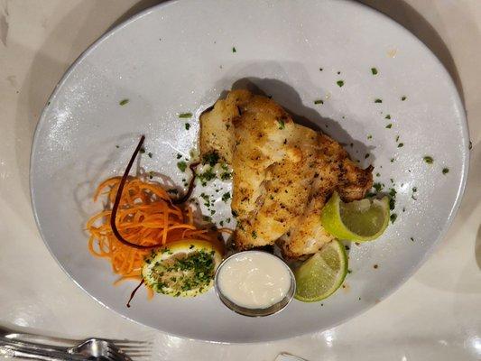 Grouper with lemon butter sauce.