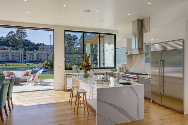 Custom built home kitchen design with cabinets for residential customer.