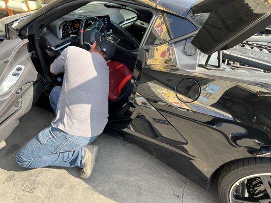 Connecting the car to the machine for testing