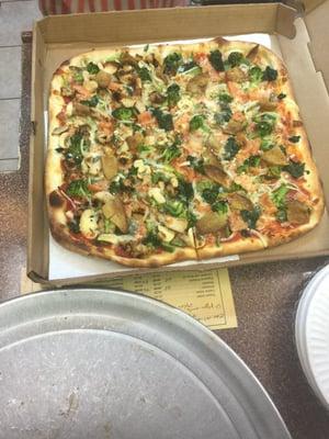 "La Mia" chicken vegetable pizza. Delicious!