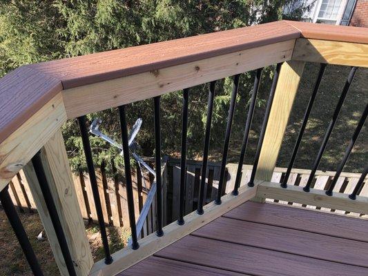 all the seams throughout deck line up nicely.  aluminum balusters to reduce area needed to stain