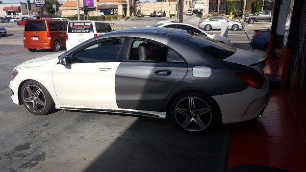 2016 benz CLA we wrap the  Quarter panel satin pearl white