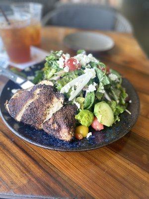 Blackened Chicken on Greek Salad Amazing blackened chicken!