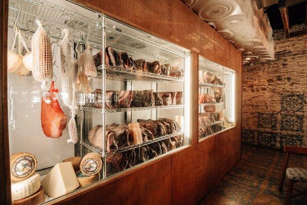 View of our meat locker, located in the back of the restaurant.