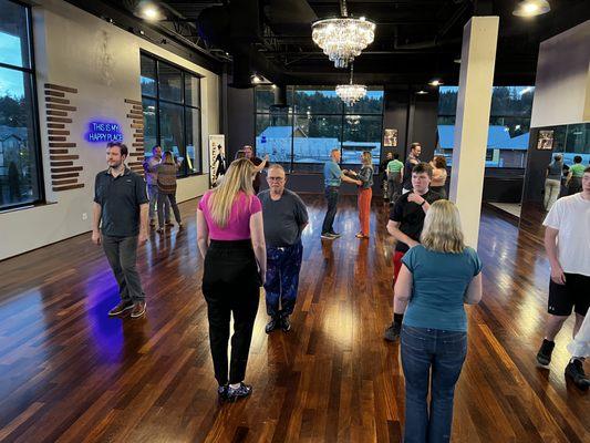 Just a fun group hanging out and dancing.