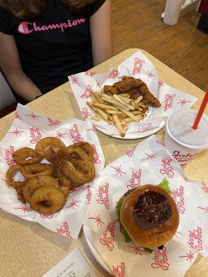 johnny Rockets burnt bun and undercooked onion rings ):