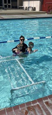 Happy girls learning to swim!