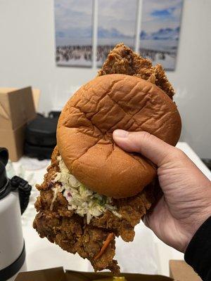 If you ever, EVER wonder if the Hot Chicken Sandwich is worth $15, you basically get the chicken of TWO sandwiches in one.