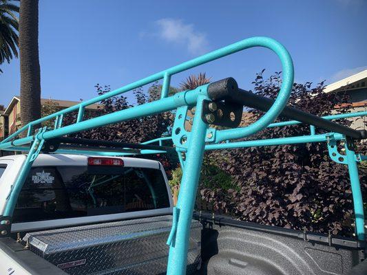 James rhino lined our ladder rack and painted it this amazing teal color!