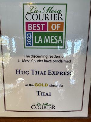 We have to thank La Mesa community for voting us to be the best Thai food in the area. Big big thanks!!!