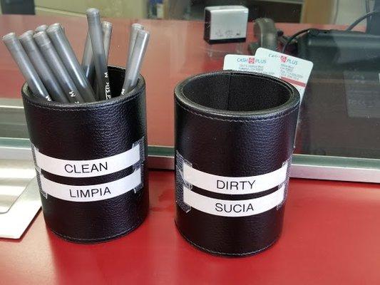 We take your safety seriously. Sanitized pens are provided for every transaction between customers. Every Dirty pen is disinfected.