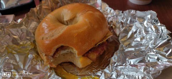 Bagel with egg bacon cheese and a large coffee for $4.50? Insanely good price-