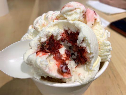 Let There Be Cake (cream cheese cream with homemade red velvet chocolate chip cake)