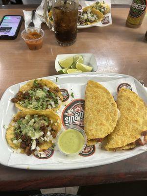 Al pastor tacos and gobernador tacos.