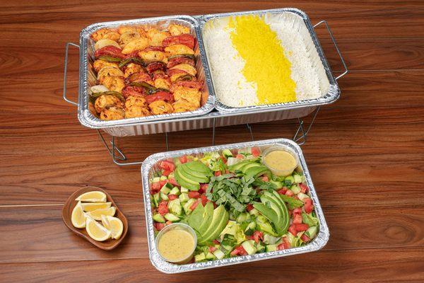 Family Kabob Combo (4 Skewers): Feeds up to 6 people and includes choice of 2 sides. Takeout and delivery only.