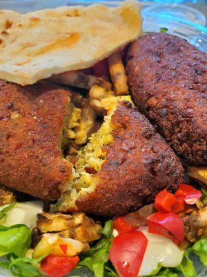 Grilled vegetable salad with falafel.