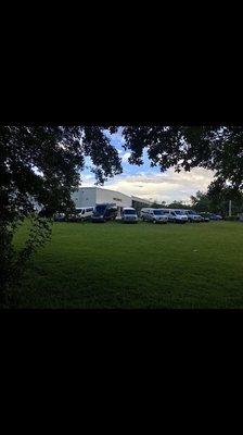 Picture of the youth building taken from the prayer garden.