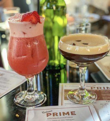 Amazing specialty cocktails Pictured is espresso martini and their strawberry basil cocktail.