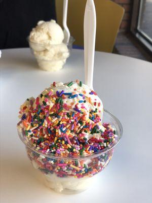 2/23/22 Double scoop of toasted almond ice cream w/rainbow sprinkles. The ice cream is excellent quality.