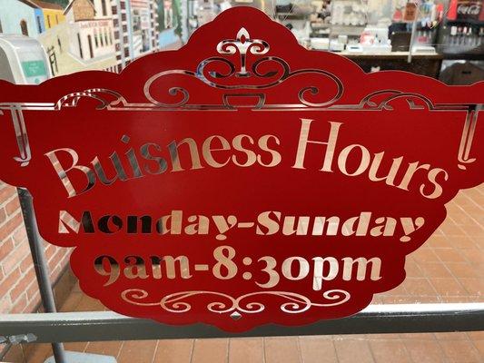 Business Hours 9am - 8:30pm!