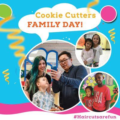 Call your local Cookie Cutters Haircuts for Kids to find what day of the week Family Day is and what Specials are offered.