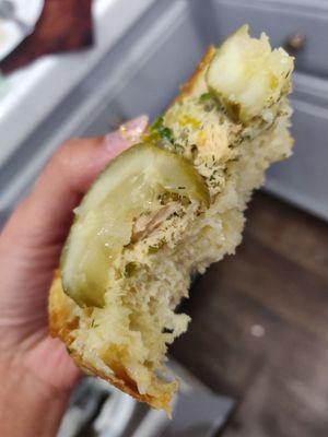 Good bread + pickle, ok filling