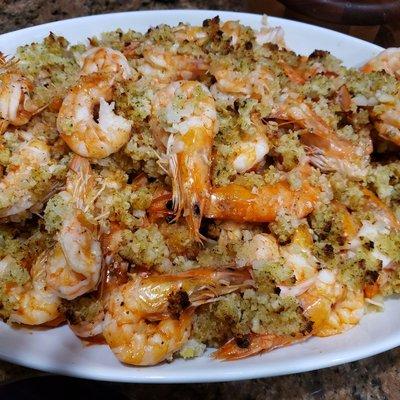 Shrimp scampi and angel hair pasta