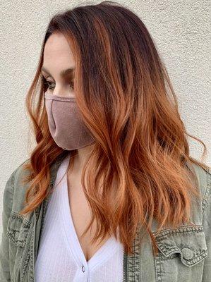 Dark red & copper balayage