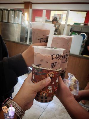 Boba guys & ma with fruity pebbles, one with ice cream and one blended.