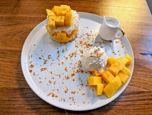 New item. Sticky rice with Mango. It's not at all like Thai Mango sticky rice.