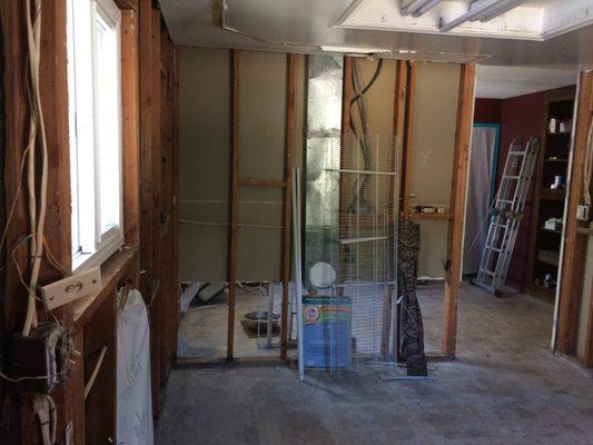 Torn out kitchen from damage of flood