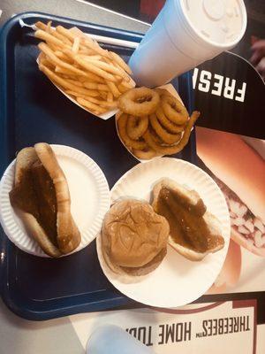 Hot dog with sauce is everything you want. Plus a handmade chocolate milkshake . Sometimes traditional is best.