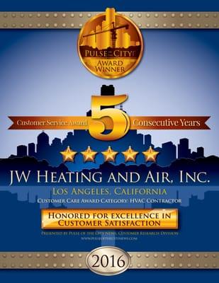 Honored for Excellence on Customer Satisfaction                         5 consecutive years