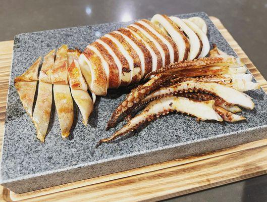 Grilled Whole Squid on sizzling stone